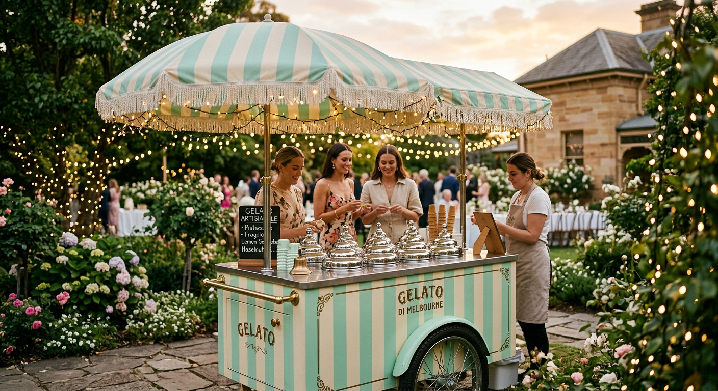 The Gelato Please cart set up at a garden event