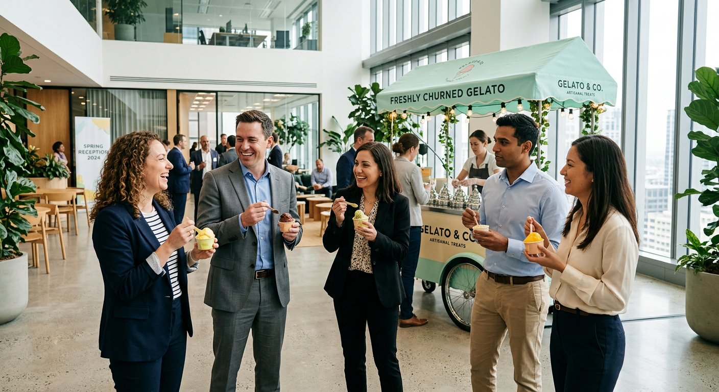 Colleagues enjoying gelato at an office event