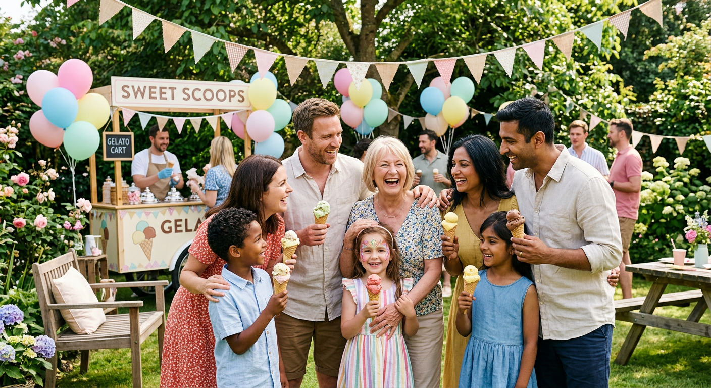Garden party guests with gelato