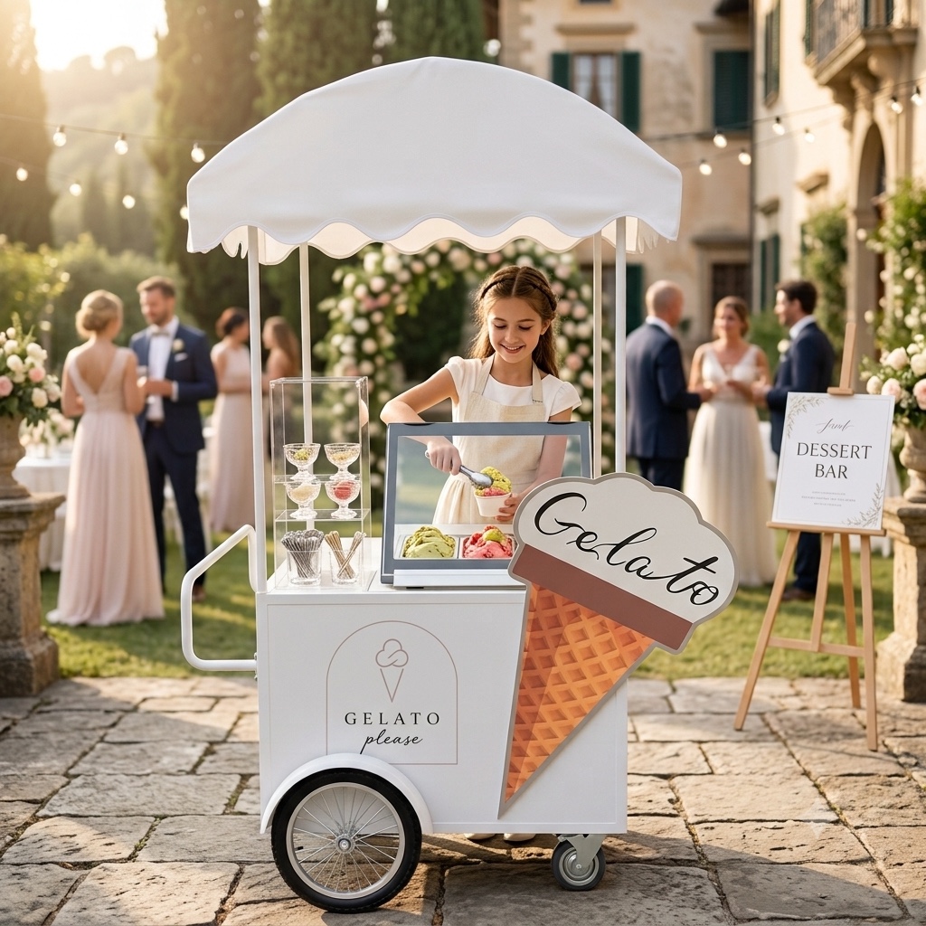 The Gelato Please cart at a garden celebration