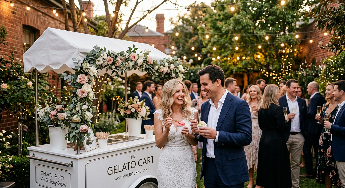 Engagement party guests enjoying gelato