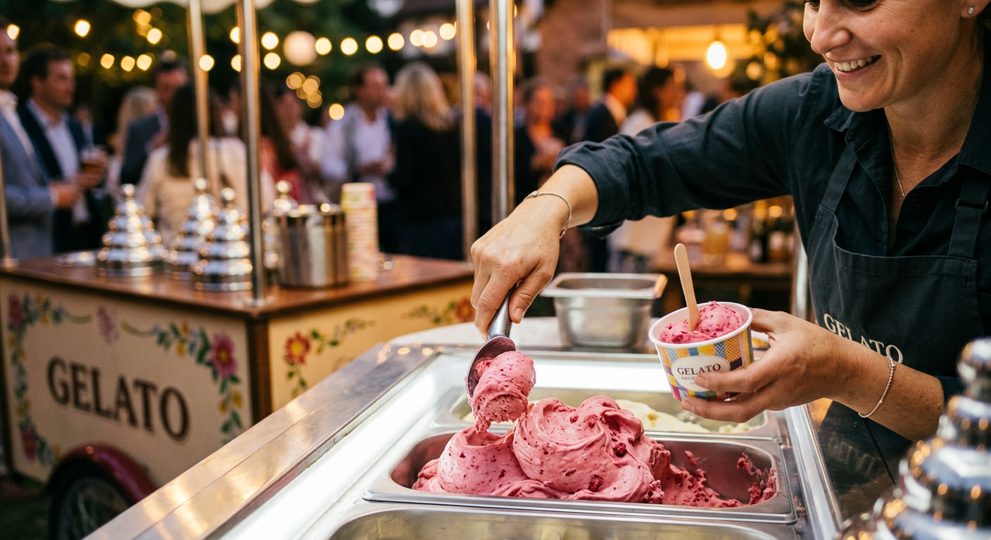 A Gelato Please server scooping gelato into a cup